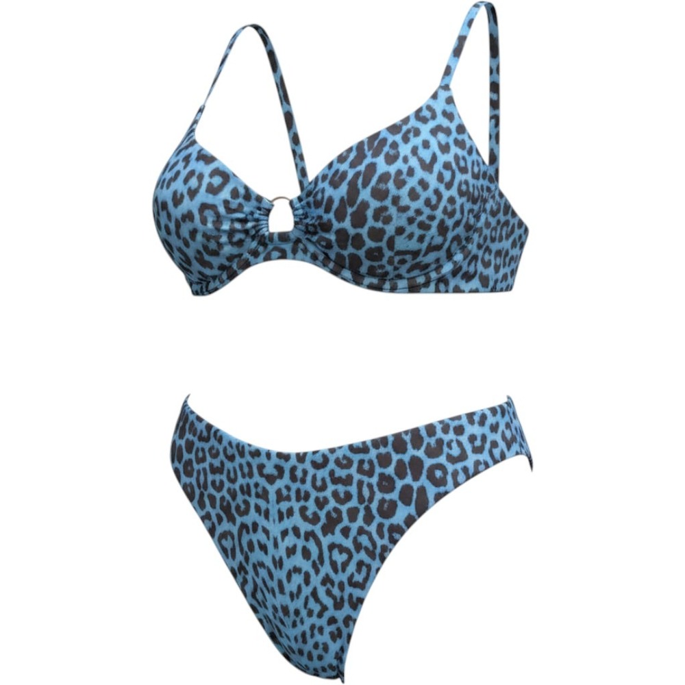 Unbranded Leopard Print Bikini‎ Set Womens Blue Black Excellent High Cut Cheeky